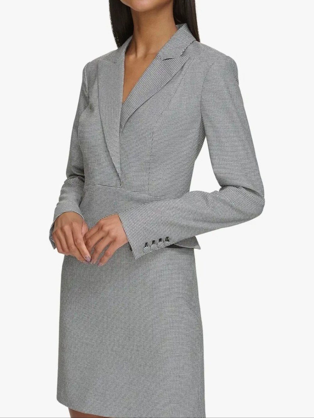 Karl Lagerfeld Black and White Micro-Check Long Tailored Dress - Picture 7 of 8